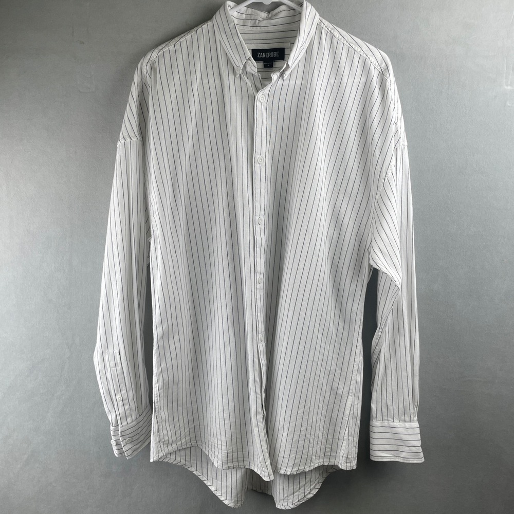 Zanerobe Pinstripe Button Down Shirt L/S Drop Shoulder White Black Mens Size M